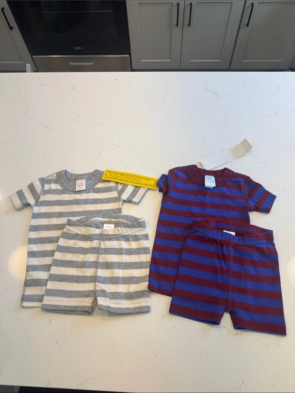 Hanna Andersson Striped Short Pajama Sets in Gray/White and Burgundy/Blue